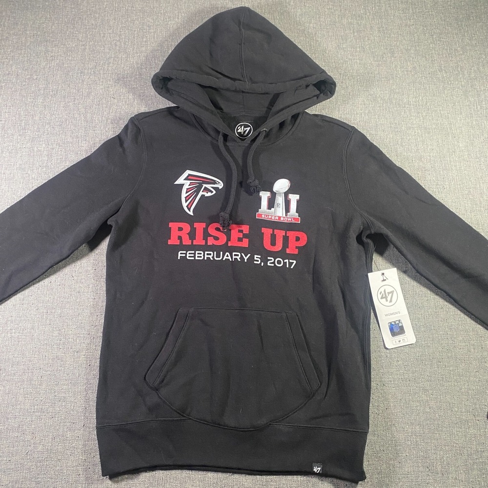 NWT 47 Brand Atlanta Falcons Hoodie Sweatshirt Womens Medium Black Super Bowl
